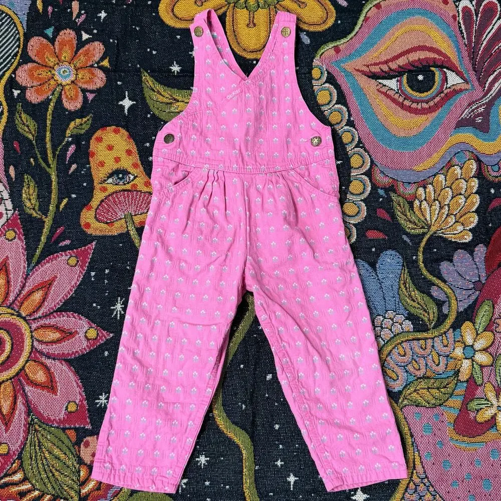 Vintage 90s OshKosh Vestbak Pink Floral Print Overalls One Piece Cottagecore 3T
